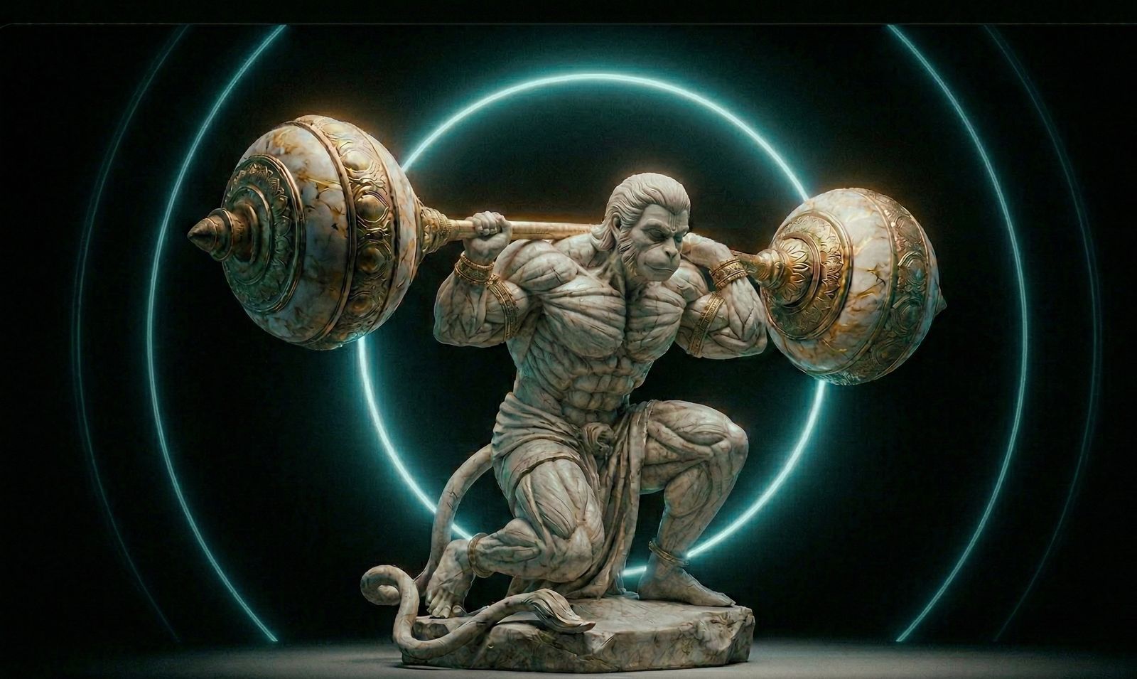 Statue of Hanuman lifting a heavy mace