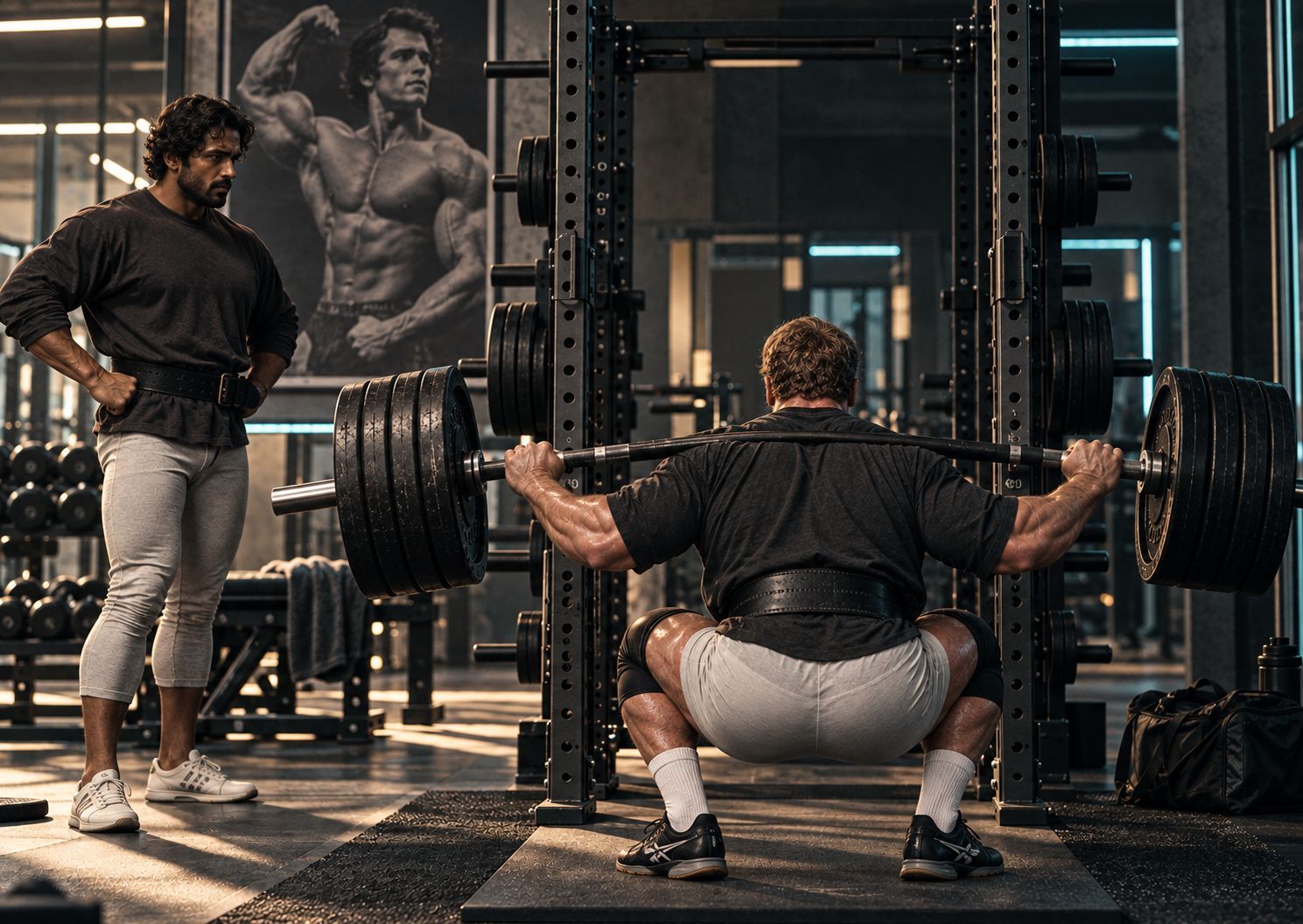 Chalked Hands Gripping the Barbell: Raw Intent and Focus