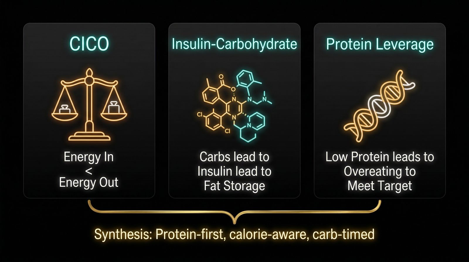 Three Nutrition Models: CICO vs Insulin-Carbohydrate vs Protein Leverage